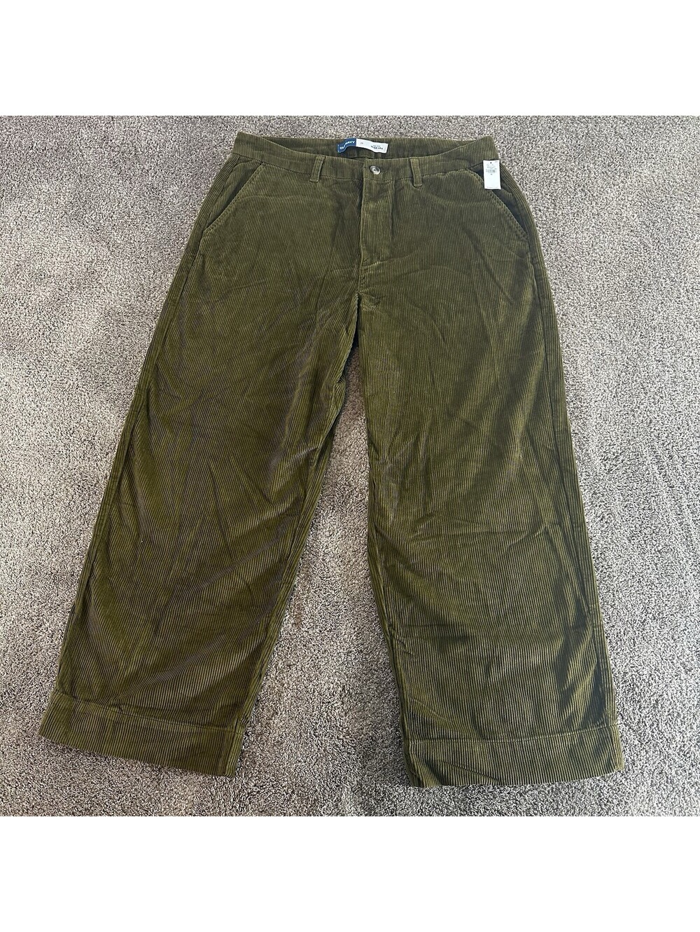 New Old Navy High Waisted Wide Leg Corduroy Pants Satin Moss Green Size 16